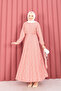 Lace Textured Portable Belted Hijab Dress Powder - 3