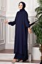 Half Buttoned Long Hijab Double Suit Navy Blue - 3