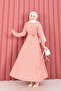 Lace Textured Portable Belted Hijab Dress Powder - 5
