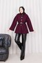 Gold Buttoned Gathered Waist Cashmere Cap Burgundy - 6