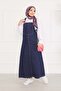 Front Pocket Hijab Jeans Salopet Dress Dark Blue