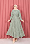 Lace-Textured Detachable Belt Modest Dress Mint