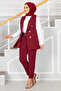 Mendil Collar Detailed Hijab Vest Set Burgundy - 3