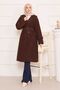 Button Detail on the Back, Belted, Modest Trench Coat, Brown - 4