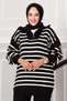Trucker Collar Zippered Knitwear Set Black - 2