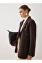Double Button Lined Blazer Jacket - Bitter Coffee - - 2