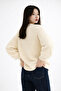 Ecru Crew Neck Oversize Women's Knitwear Sweater - 5