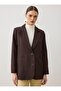 Double Button Lined Blazer Jacket - Bitter Coffee - - 3