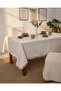 Beige Striped Linen Pompom Tablecloth - 3