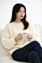 Ecru Crew Neck Oversize Women's Knitwear Sweater - 3