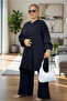 Low Sleeve Mini Slitter Detail Tunic Waist Elastic Pants Extra Large Size Winter Knit Set - 7