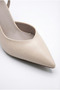 Women's Beige Leather-Look Asymmetrical Strap Pointed Toe Thin Heeled Shoes - 8