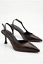 Women's Asymmetrical Strappy Pointed Toe Elegant Slim Design Bitter Coffee Skin Casual Heeled Shoes