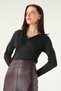 Black V-Neck Blouse with Pearls on the Front 8391A - 2