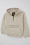 Girl's Plush Sweatshirt Hooded with Kangaroo Pocket, Age 5-8, Stone - 5