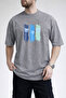 Men's Three Block Palm Print Crew Neck Gray T-Shirt