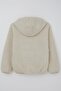 Girl's Plush Sweatshirt Hooded with Kangaroo Pocket, Age 5-8, Stone - 4