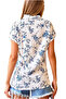 Women's Blue Floral Patterned White Summer Bat Short Sleeve Shirt - 5