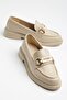 Women's Beige Patent Leather Buckle Loafer Shoes