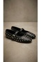 Women's Black Disco Leather Ballerinas with Stone Buckle 1cm Byndsk400 - 8