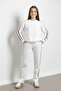White Pearl Embroidered Crew Neck Girls Striped Tracksuit Set 21293 - 2
