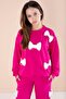 Fuchsia Bow and Pearl Detailed Girls' Crew Neck 2-Piece Tracksuit Set 21204 - 3