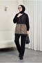 Chain Detailed Hooded Leopard Patterned Scuba Suit - Black