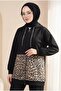 Chain Detailed Hooded Leopard Patterned Scuba Suit - Black - 3