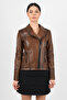 Women's Antique Brown Genuine Leather Jacket - 3