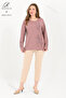 Women's Pink Plus Size Stripe Patterned Stoned Slit Lycra Viscose Mother Combed Cotton Blouse - 3