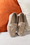 Women's Beige Cream Suede Daily Comfortable Oxford Casual Calvanized Buckle Short Heeled Loafer Shoes - 5