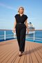 Women's Double Breasted Collar Short Sleeve Woven Fabric Plain Patterned Long Length Regular Fit Jumpsuit Modern