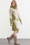 Full Fisherman Sweater Skirt Knitwear Set - Green-Dark Beige - 4