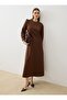 Balloon Sleeve Hijab Dress with Handle Detail - Brown -