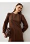 Balloon Sleeve Hijab Dress with Handle Detail - Brown - - 4