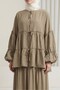 Layered Modal Shirt with Elastic Sleeves and Tie Front -Khaki - 3