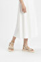 Cream Beige Metal Buckle Detailed Soft Leather Ankle Strap Genuine Leather Women's Sandals