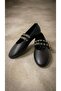 Women's Black Double-Strapped Leather Ballerinas with Metal Accessory Detail 1cm Byndsk113 - 7