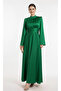 Spanish Sleeve Waist Wrapped Satin Evening Dress - 2
