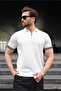 Men's White Polo Collar Zippered T-Shirt 6876 - 4