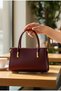 Patent Leather Burgundy Leather Mini Women's Bag with Gold Detailing, Zippered Short Handle Shoulder Bag - 5
