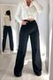 Cesy Lycra Women's Black Super High Waist Loose Leg Denim Jeans Loose Trousers