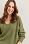 Women's Light Khaki V-Neck Thessaloniki Knit Oversize Knitwear Tunic Tnk-19000081 - 4
