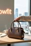Patent Leather Brown Leather Mini Women's Bag Gold Detailed Zippered Short Handle Shoulder Bag - 2