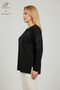 Women's Black Leaf Patterned Stoned Slit Embroidered Lycra Viscose Mother Combed Cotton Blouse - 2