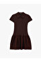 Cotton Buttoned Short Sleeve Mini Polo Neck Dress - 3