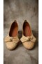Women's Gold Stone Detailed Bowknot Ballerinas 1cm Byndskl02 - 5
