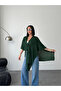 Women's Emerald Green Front Detailed Poncho Cardigan - 3