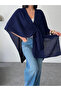 Women's Navy Blue Front Detailed Poncho Cardigan - 5