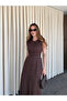 Brown Buttoned Belted Gabardine Dress - 5002 - 5